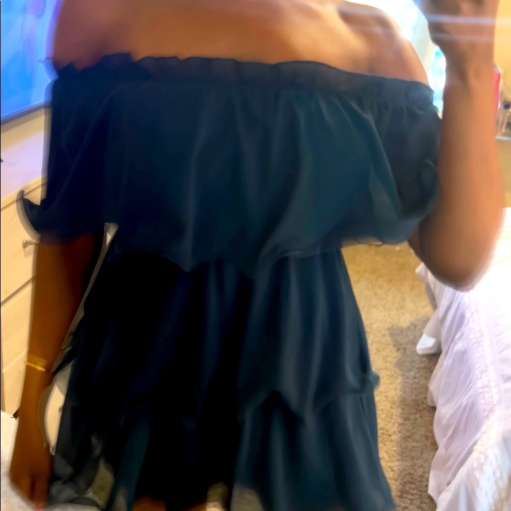 Green Ruffled Off the Shoulder Dress PrettyLittleThing